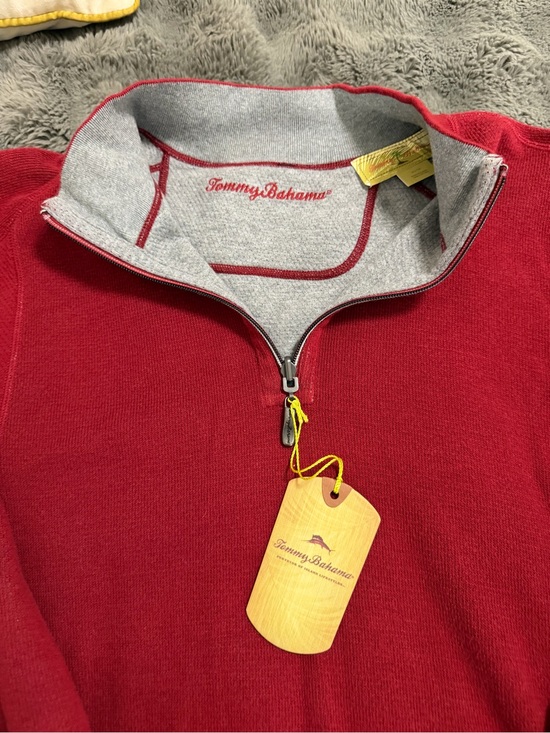 Tommy Bahama Other - Tommy Bahama Red Men’s Half-Zip Sweater with Gray Contrast Collar